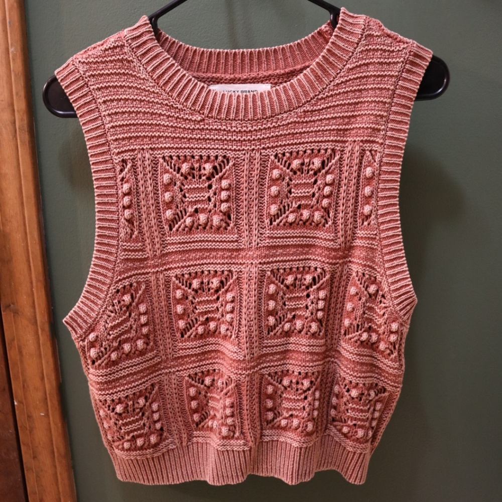 Lucky Brand Textured Knit Sleeveless Top in Pink Womens Medium